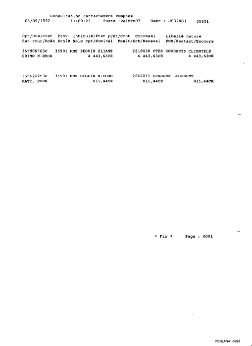 05 SEP. 1992  - De 814,44 francs mon compte à la Société Lyonnaise de Banque - 300 francs ont été prélevés pour les frais d'une opposition administrative bidon et ne me furent jamais restitués.