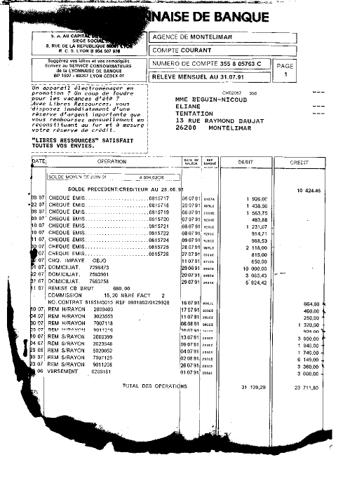 le 22 juillet 1991, le fournisseur avait été payé deux fois [ 3085,43 F ], l'argent me fût restitué le 8 octobre 1991 (c'est à dire 2 mois et demi plus tard). 
