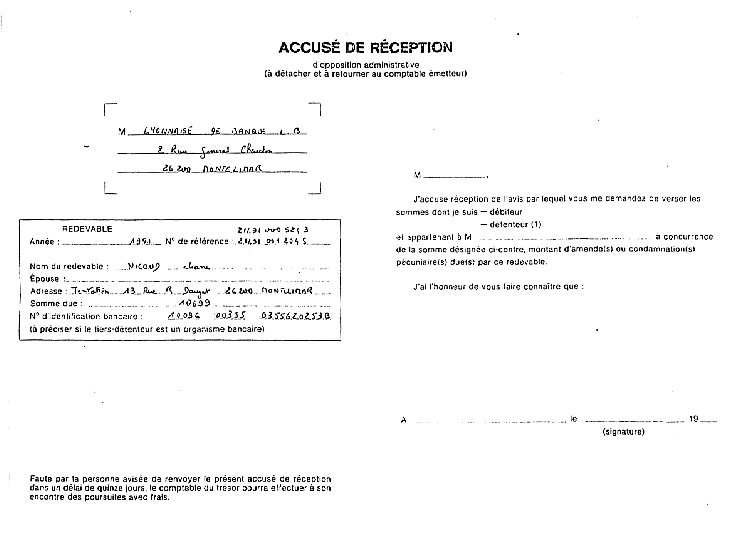 Je suis allée chercher cette photocopie de suite le vendredi 11-12-1992 à 13h40 à la S.L.B. C’est tout ce que Melle AUBERT avait reçu.