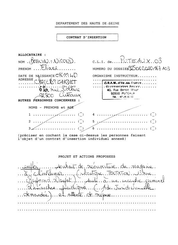 Je signe un CONTRAT D'INSERTION - Circonscription d'Action Sanitaire et Sociale 40 rue Benoit Malon 92800 PUTEAUX.