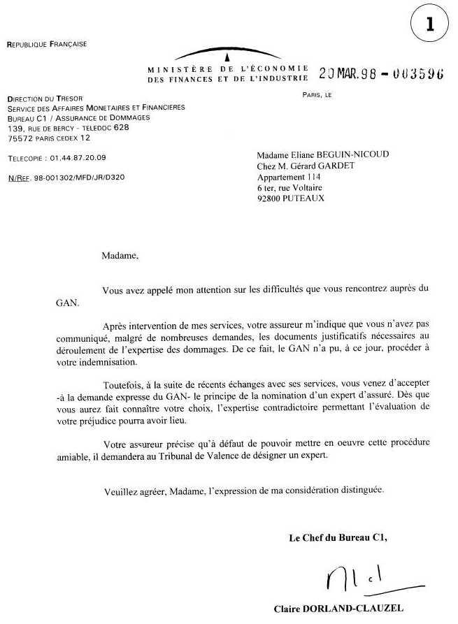 Réponse du Ministère Finances Claire DORLAND-CLAUZEL 