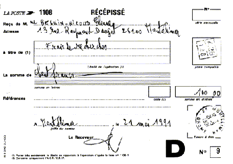 21 mai 1991, l'inspecteur du guichet de la POSTE me remet une attestation