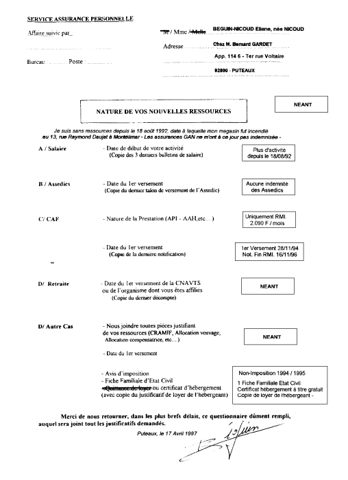 Ma réponse à  la Direction de la Vie Sociale