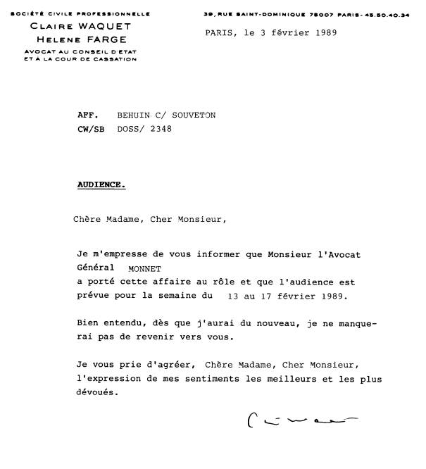 Lettre de Waquet Philippe - Cassation pour mon chien dobermann Ulric