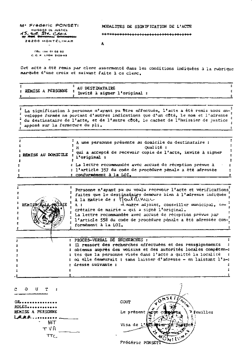 Citation  comparatre du 28 mars 1990 de l'huissier Frdric PONSETI