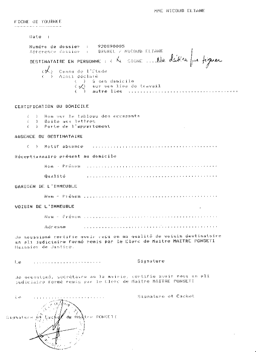 13 aout 1992 - Sommation de payer de l'huissier Ponseti