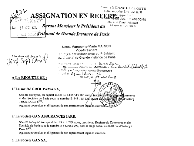 ASSIGNATION en du 27-04-05 par GROUPAMA