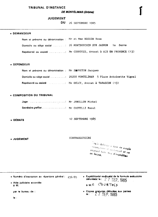 Codamnation du vtrinaire Souveton de Montlimar pour avoir tuer mon chien Ulric [en fait il la vendu]