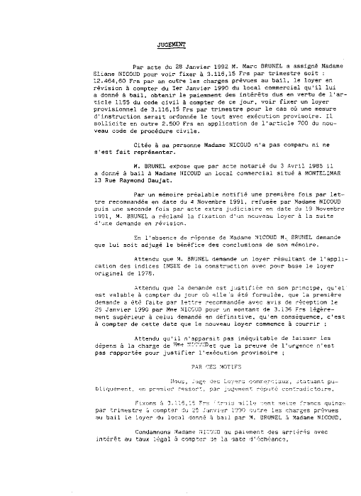 13 mai 1992 - JUGEMENT TGI. VALENCE - Nicole OBREGO - acte de l'huissier Frdric PONSETI.