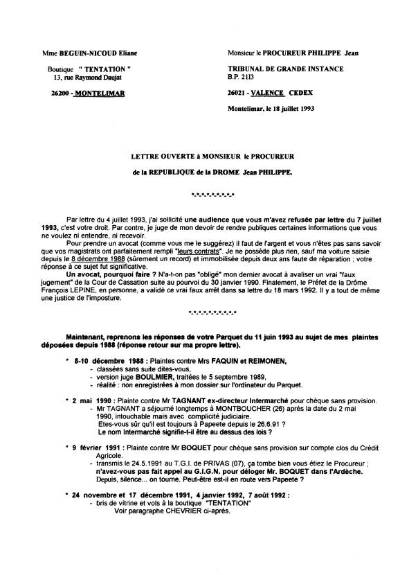 Lettre ouverte au Procureur Jean Philippe - Je rends publiques certaines informations que vous ne voulez ni entendre, ni recevoir.