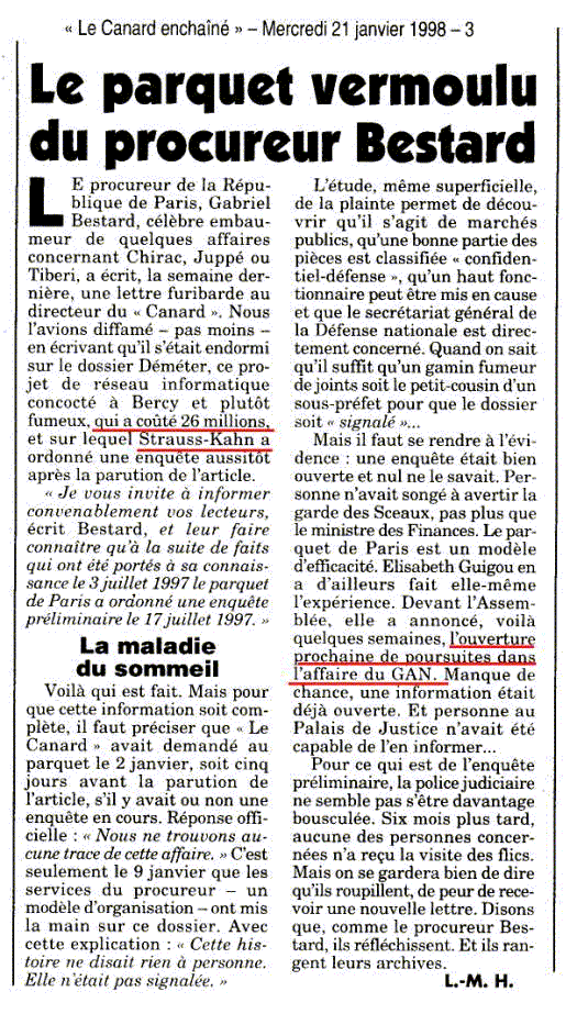 Le parquet vermoulu du procureur Bestard - Elisabeth Guigou annonce l'ouverture prochaine de pouruites dans l'affaire du GAN